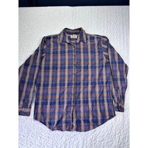 St Johns Bay Mens Blue Plaid Button Down Long Sleeve Shirt sz large 100% cotton